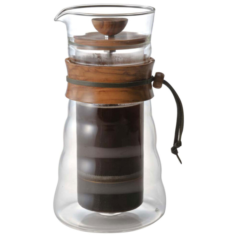French Press Hario de Vidrio Doble con Madera de Olivo (400 ml)